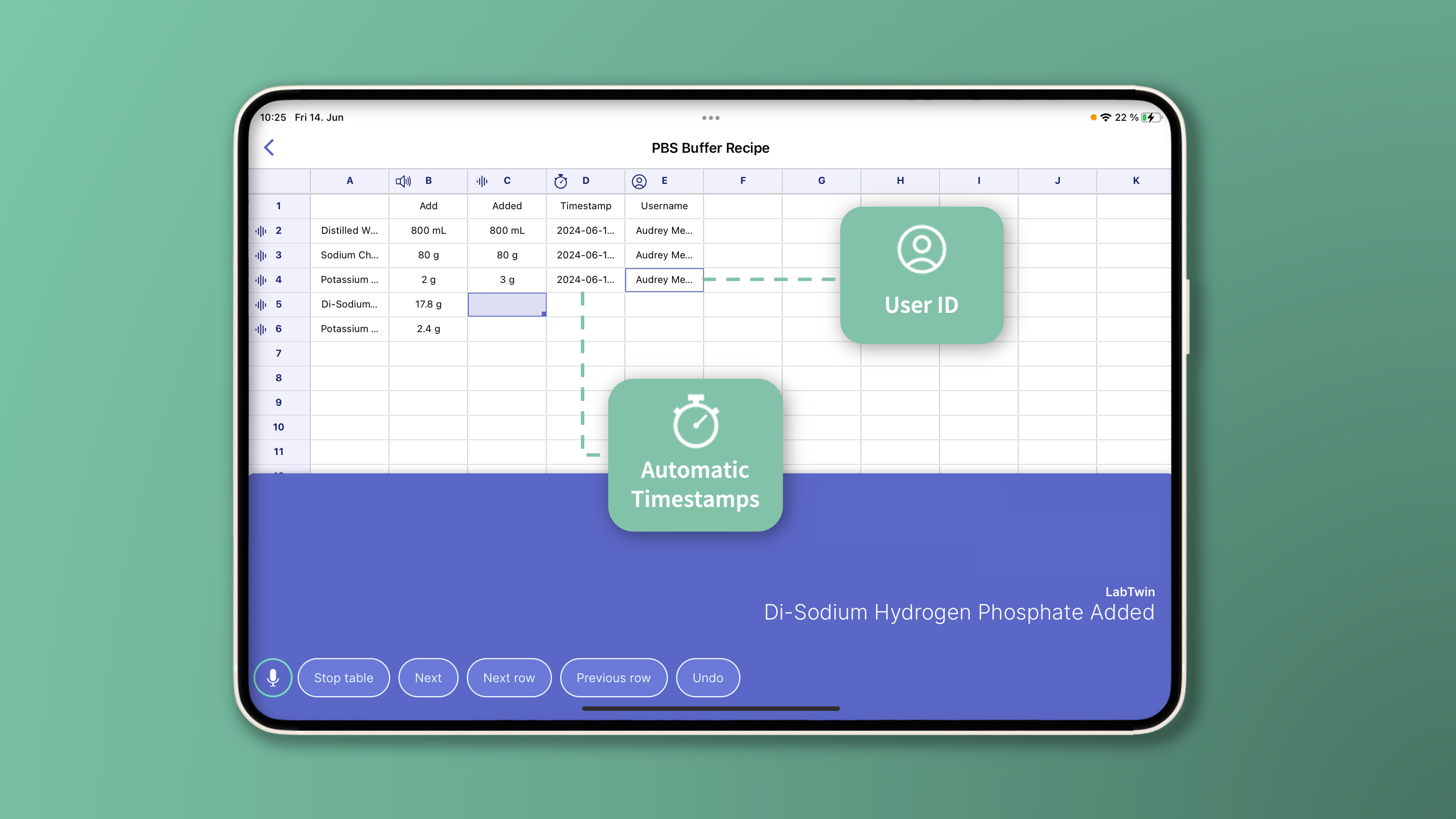 Screenshot of LabTwin app showcasing the audit trail