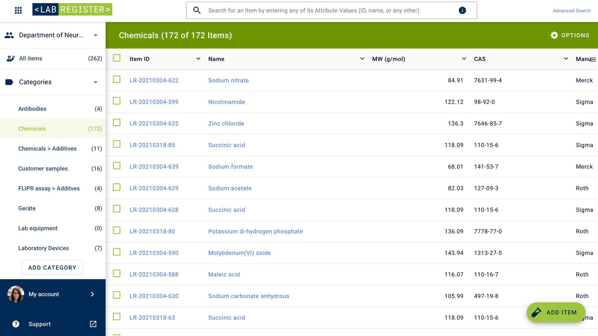 2- LABFOLDER - Product Page - Dropdowns - Manage Inventory with Labregister